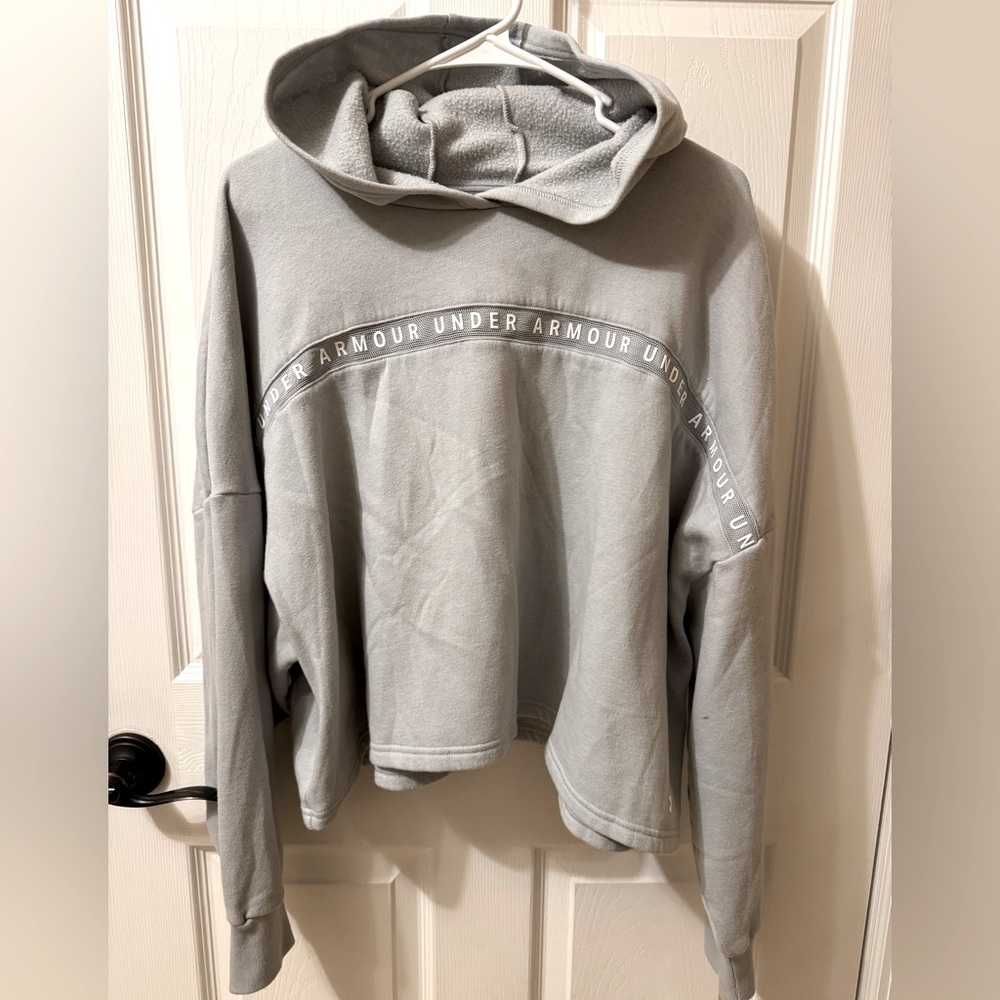 Grey Under Armour Oversized Cropped Hoodie Sweatshirt‎ XL
